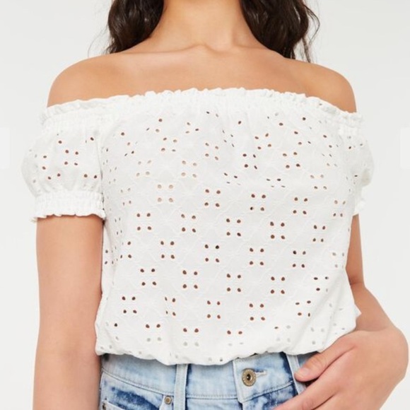 Off The Shoulder Perforated Blouse - Picture 1 of 6